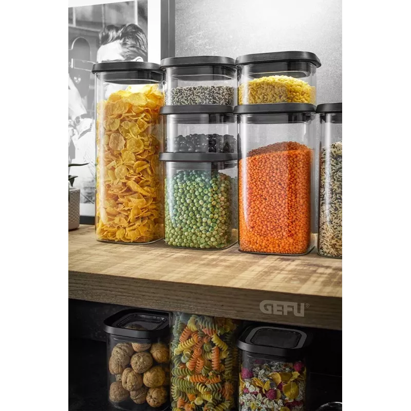 GEFU PANTRY rechthoekige bewaardoos 2,5 L zwart, transparant 1 stuk