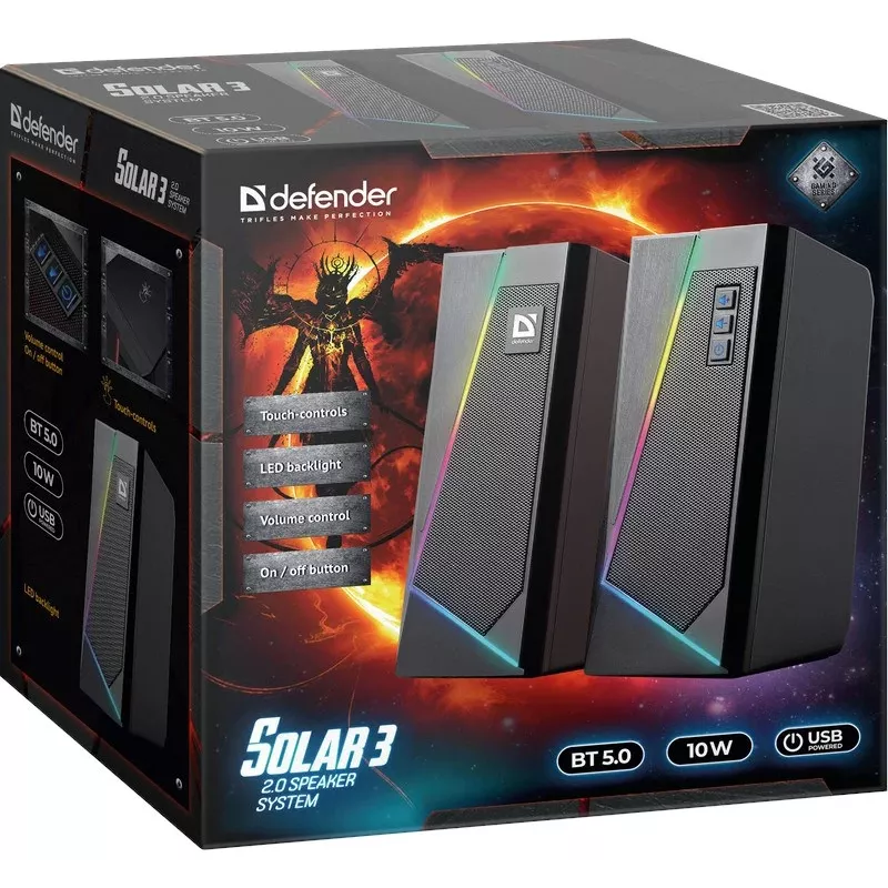 Defender Solar 3 2.0 Bluetooth-luidspreker, 10W, LED, USB, zwart