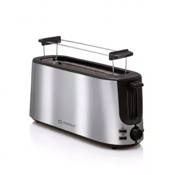 ALPINA ALP-SI-47351 2-slot toaster, 1000 W, zilver RVS, 6 bruiningsstanden, ontdooien, opwarmen, hoge lift, uitneembare kruimellade