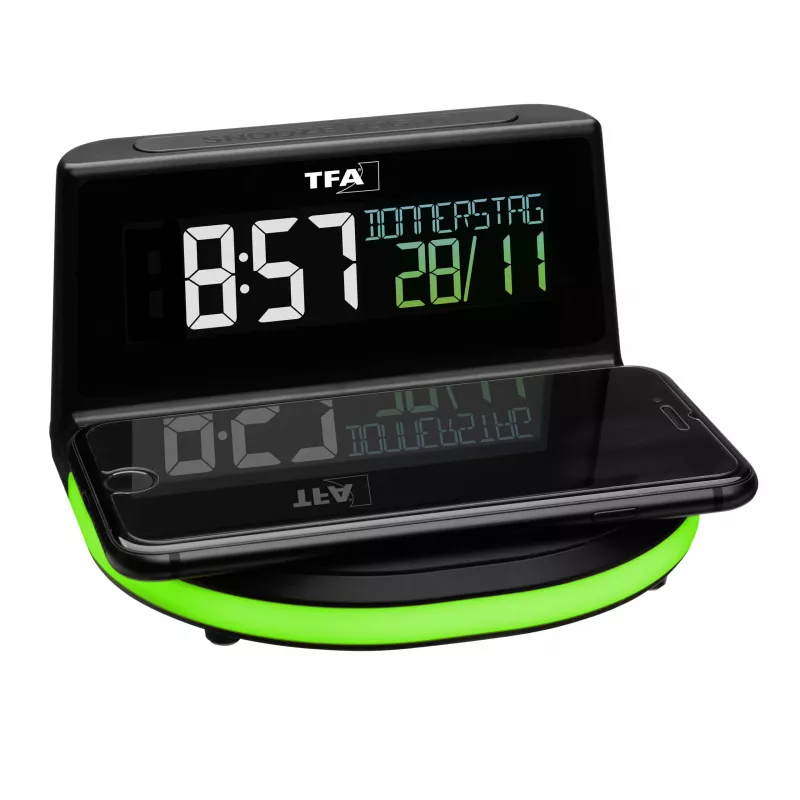 TFA Dostmann 60.2028.01 digitale wekker met laadstation voor draadloos laden CHARGE