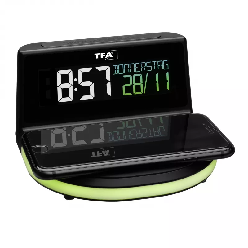 TFA Dostmann 60.2028.01 digitale wekker met laadstation voor draadloos laden CHARGE