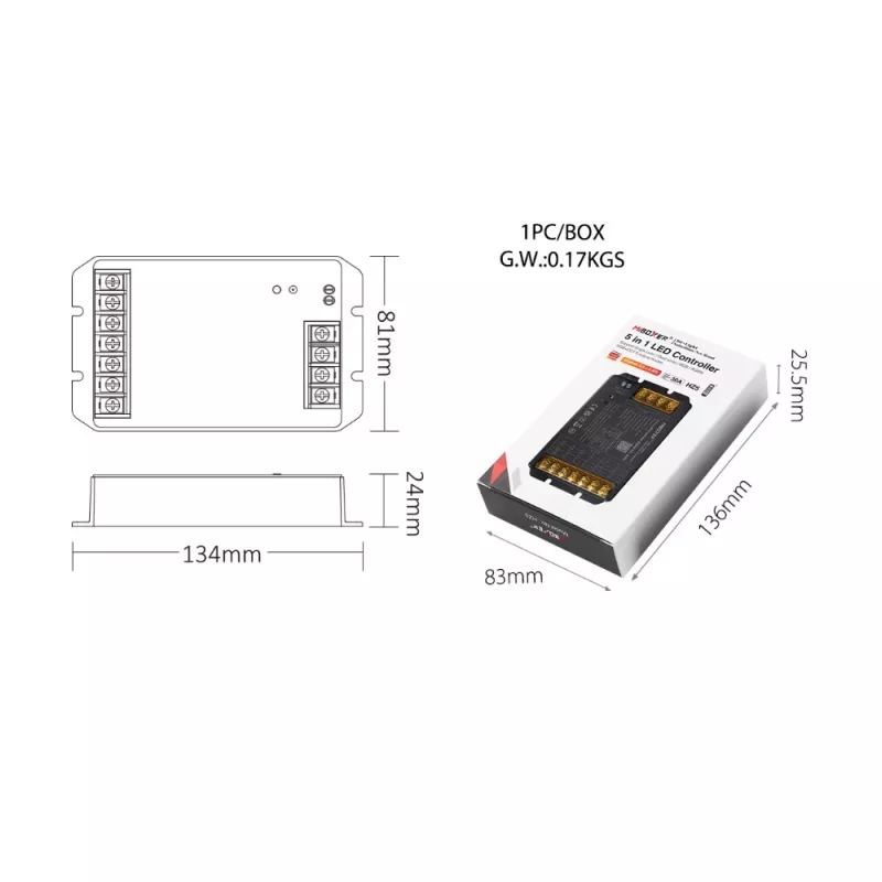 Synergy 21 LED-controller HC-serie 5-in-1 DC12-48V Zigbee 3.0+ 2.4G HP 30A MiLight/Miboxer (HZ5)