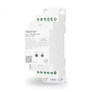 MiBoxer TW2 2-in-1 rail-LED-controller voor eenkleurige en CCT-LED-strips, DC12/24V, WiFi + 2,4GHz RF