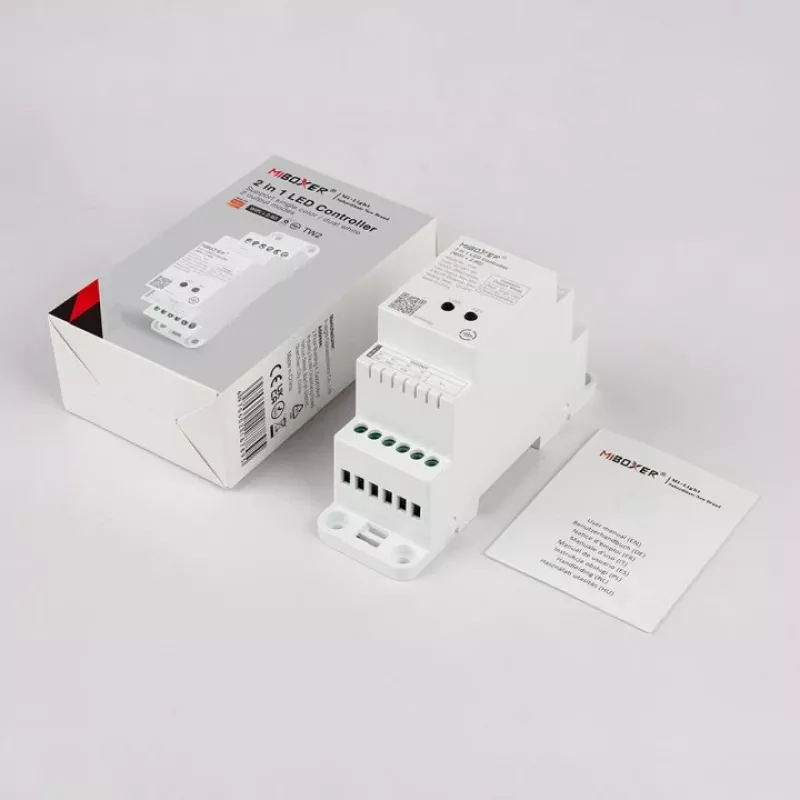 MiBoxer TW2 2-in-1 rail-LED-controller voor eenkleurige en CCT-LED-strips, DC12/24V, WiFi + 2,4GHz RF