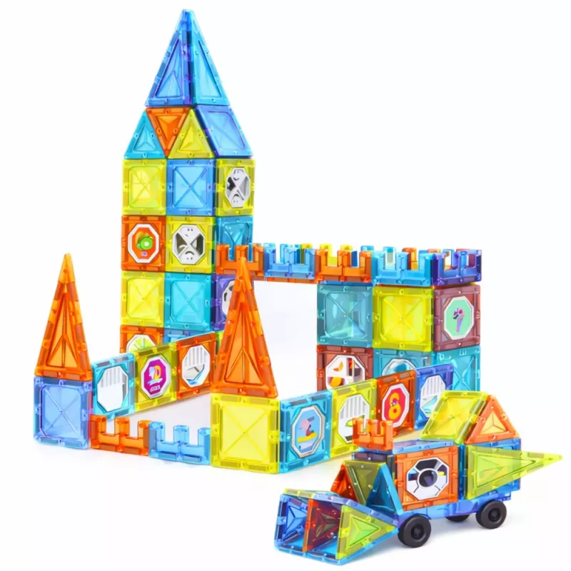 LEAN TOYS magnetische leerblokken met ramen en 3D-voertuigstickers, 138 stuks