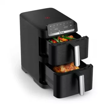 TEFAL dubbele mand heteluchtfriteuse EY7528E0 Easy Fry Crispy Stack, 2700 W, 6 L + 4 L, zwart