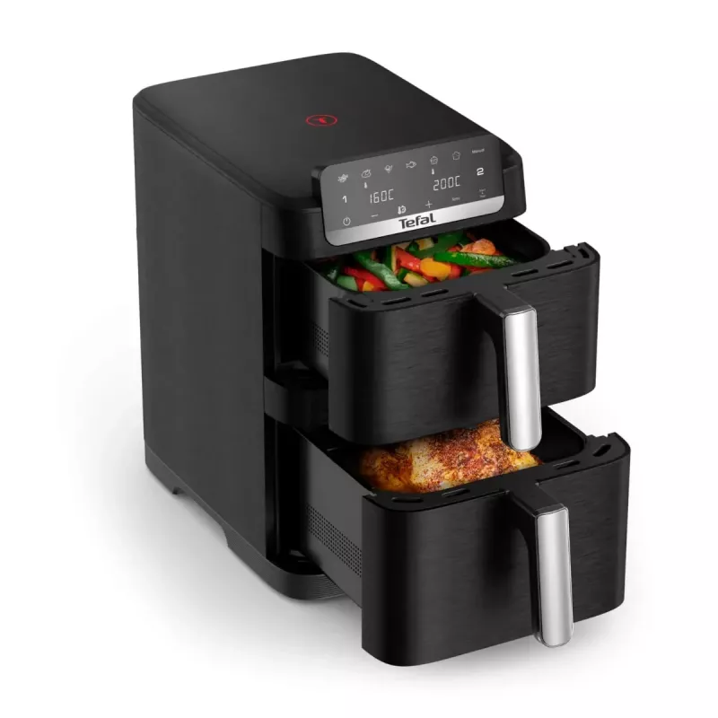 TEFAL dubbele mand heteluchtfriteuse EY7528E0 Easy Fry Crispy Stack, 2700 W, 6 L + 4 L, zwart