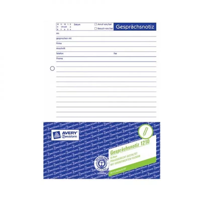 Avery Zweckform 1210 vergadernotitieblok A5 recyclingpapier - 50 vel