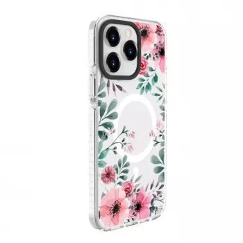 Evelatus Apple iPhone 15 Pro Max PC+TPU hoesje met MagSafe - transparant bloemenpatroon