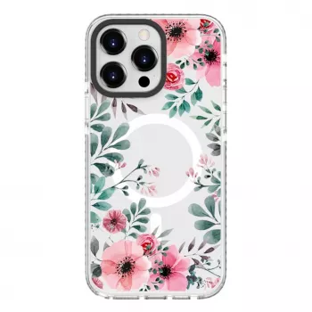 Evelatus Apple iPhone 15 Pro Max PC+TPU hoesje met MagSafe - transparant bloemenpatroon