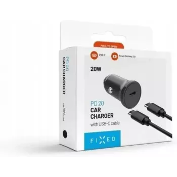 FIXED USB-C autolader 20W met USB-C naar USB-C-kabel - zwart FIXCC20N-CC-BK