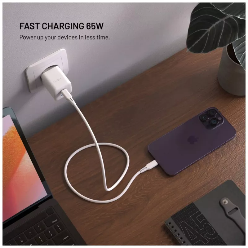 Fixed Mini 2x USB-C en USB GaN oplader 65W wit