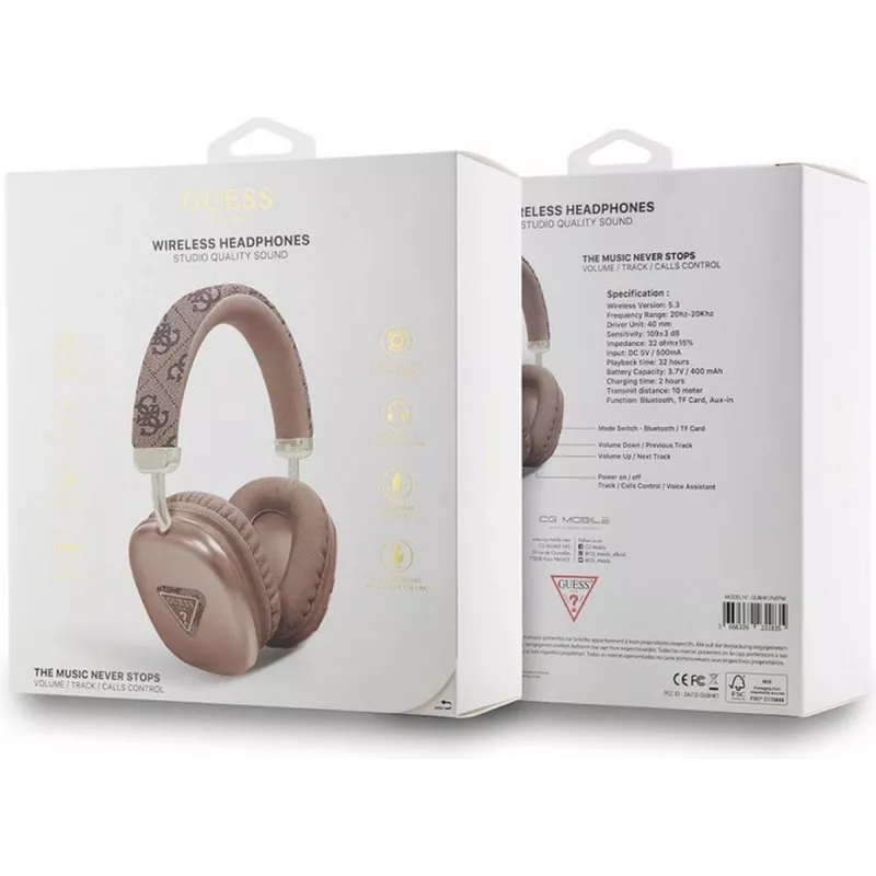 GUESS Bluetooth 5.3 over-ear-koptelefoon met 4G Triangle-logo, bruin