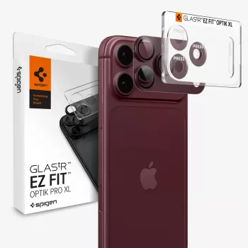 Spigen Optik Pro XL GLAS.TR EZ Fit camera-objectiefbescherming voor iPhone 18 Pro – Dark Cherry