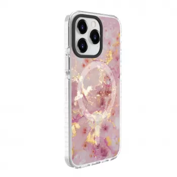 Evelatus Apple iPhone 15 Pro PC+TPU hoesje met MagSafe – marmer roze
