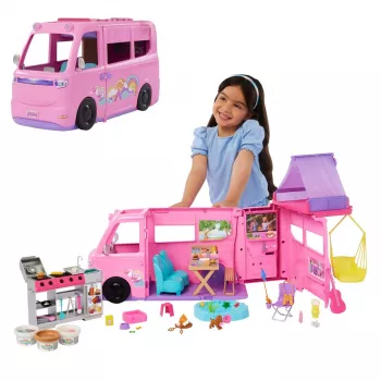 Barbie Dreamhouse Adventures poppen-camper speelset, verandert in 7-zone camper, 60+ accessoires, roze