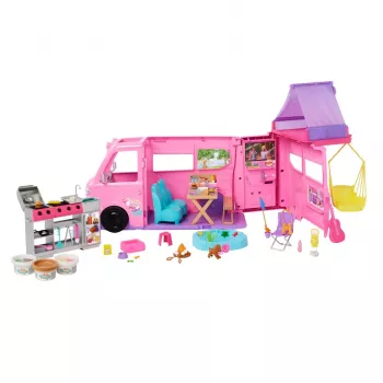 Barbie Dreamhouse Adventures poppen-camper speelset, verandert in 7-zone camper, 60+ accessoires, roze