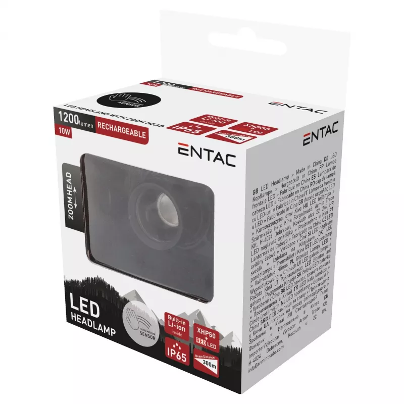 ENTAC EHL-ZH-10W-R zoom-hoofdlamp met oplaadbare accu 10W bewegingssensor