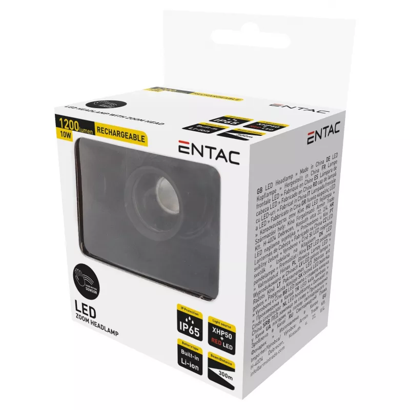 ENTAC EHL-ZH-10W-R zoom-hoofdlamp met oplaadbare accu 10W bewegingssensor