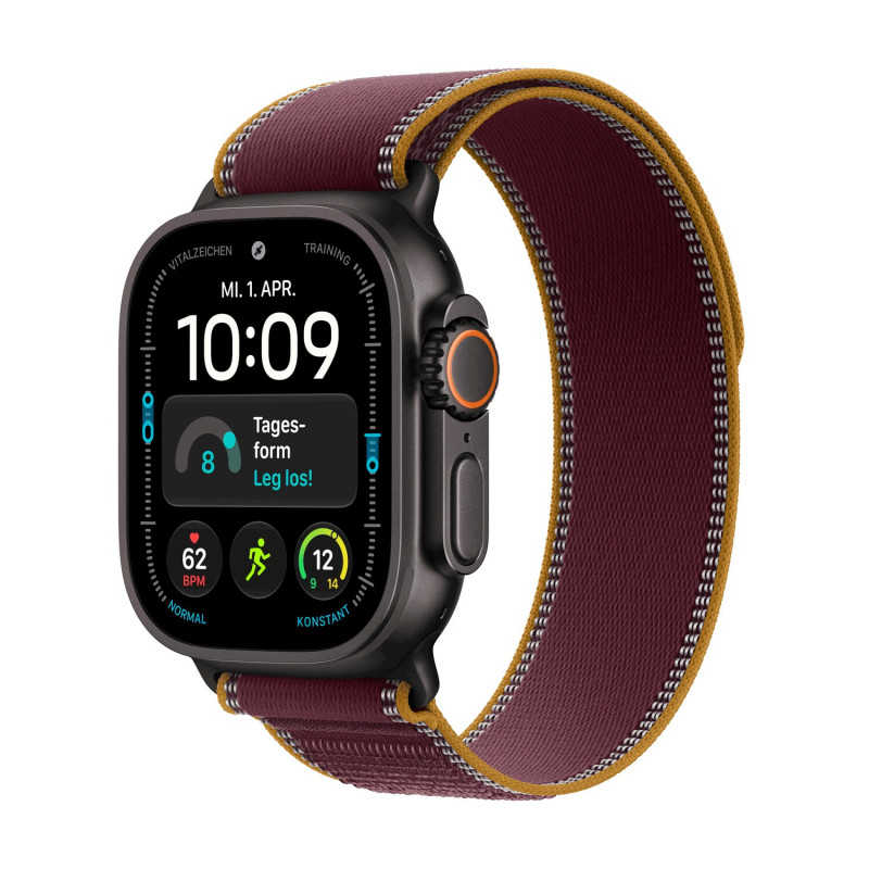 Apple Watch Ultra 4 GPS + Cellular 49 mm titanium behuizing zwart met Trail Loop bordeaux – M/L