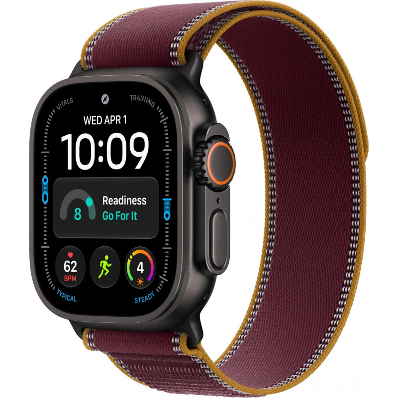 Apple Watch Ultra 4 GPS + Cellular 49 mm titanium behuizing zwart met Trail Loop bordeaux – M/L