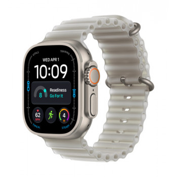 Apple Watch Ultra 4 GPS + Cellular 49 mm natuurtitanium behuizing met transparant grijs Ocean band