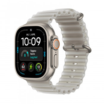 Apple Watch Ultra 4 GPS + Cellular 49 mm natuurtitanium behuizing met transparant grijs Ocean band