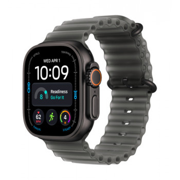 Apple Watch Ultra 4 GPS + Cellular 49 mm zwarte titanium behuizing met transparant zwart Ocean band