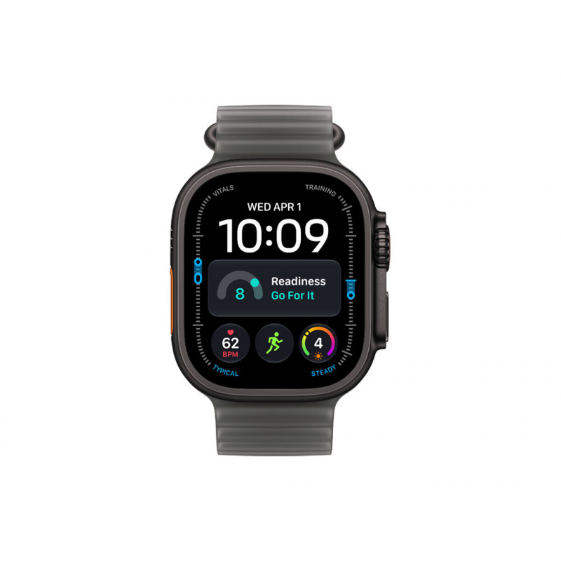 Apple Watch Ultra 4 GPS + Cellular 49 mm zwarte titanium behuizing met transparant zwart Ocean band