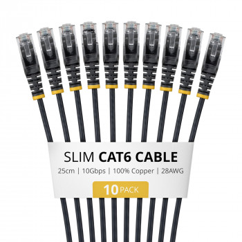 StarTech Slim Cat6 U/UTP patchkabel RJ45, 0,25 m, zwart, 10-pack