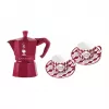 Bialetti Candyland Moka Express 3TZ handmatige koffiemachine set, 150 ml, rood + 2 kopjes
