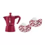 Bialetti Candyland Moka Express 3TZ handmatige koffiemachine set, 150 ml, rood + 2 kopjes