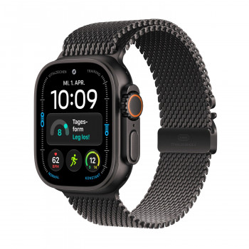 Apple Watch Ultra 4 GPS + Cellular 49 mm zwart titanium behuizing met zwart titanium Milanees bandje – L
