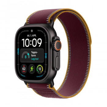 Apple Watch Ultra 4 GPS + Cellular 49 mm titanium behuizing zwart met Trail Loop bordeaux – S/M