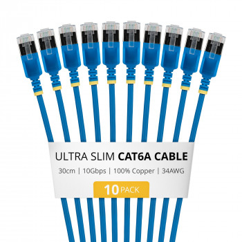 StarTech.com Slim Cat6a U/FTP patchkabel RJ45, 0,3 m, blauw, 10-pack