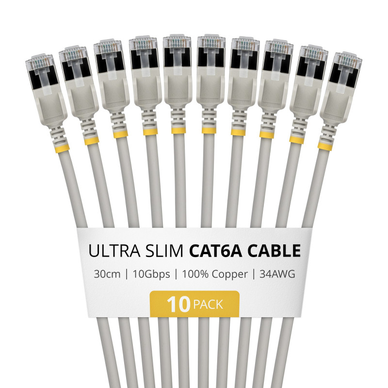 StarTech.com Slim Cat6a U/FTP patchkabel RJ45, 0,3 m, grijs, 10-pack