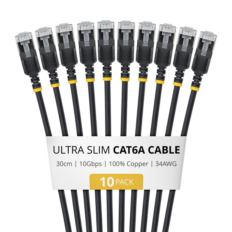 StarTech.com Slim Cat6a U/FTP patchkabel RJ45, 0,3 m, zwart, 10-pack