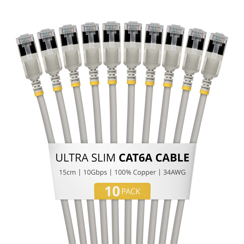 StarTech.com Slim Cat6a U/FTP patchkabel RJ45, 0,15 m, grijs, 10-pack