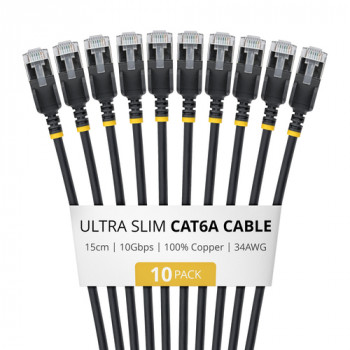 StarTech.com Slim Cat6a U/FTP patchkabel RJ45, 0,15 m, zwart, 10-pack