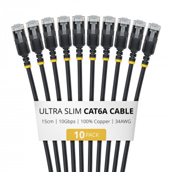 StarTech.com Slim Cat6a U/FTP patchkabel RJ45, 0,15 m, zwart, 10-pack