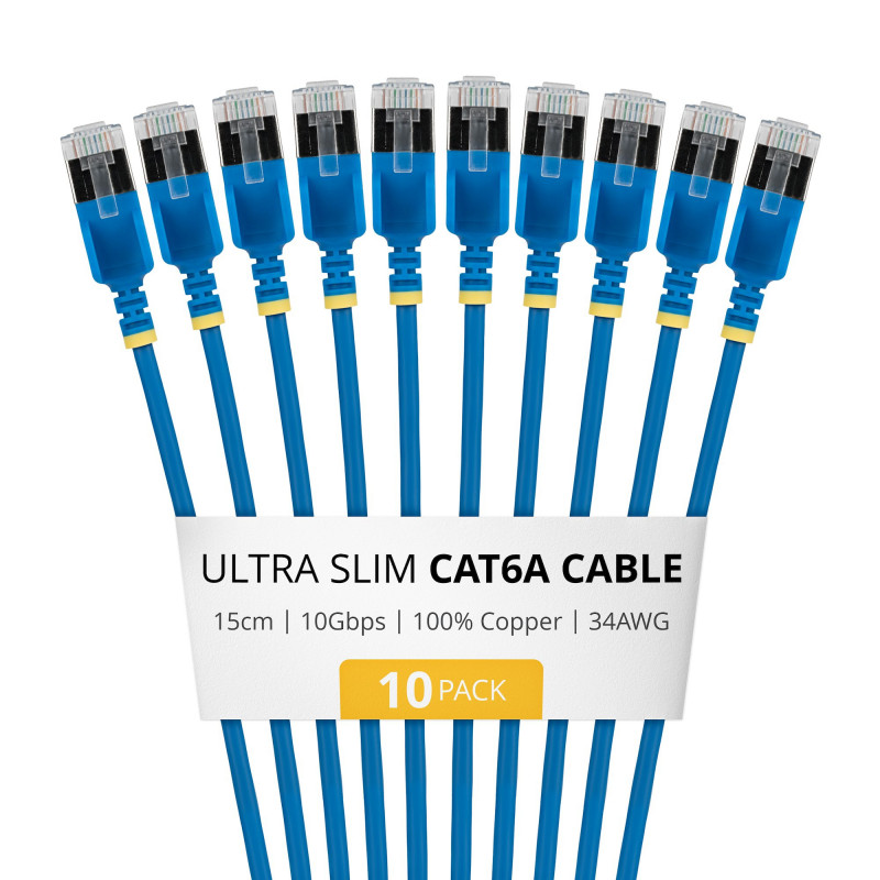 StarTech.com Slim Cat6a U/FTP patchkabel RJ45, 0,15 m, blauw, 10-pack