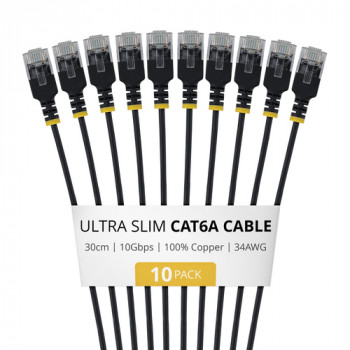 StarTech.com Slim Cat6a U/UTP patchkabel RJ45, 0,3 m, zwart, 10-pack