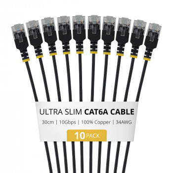 StarTech.com Slim Cat6a U/UTP patchkabel RJ45, 0,3 m, zwart, 10-pack