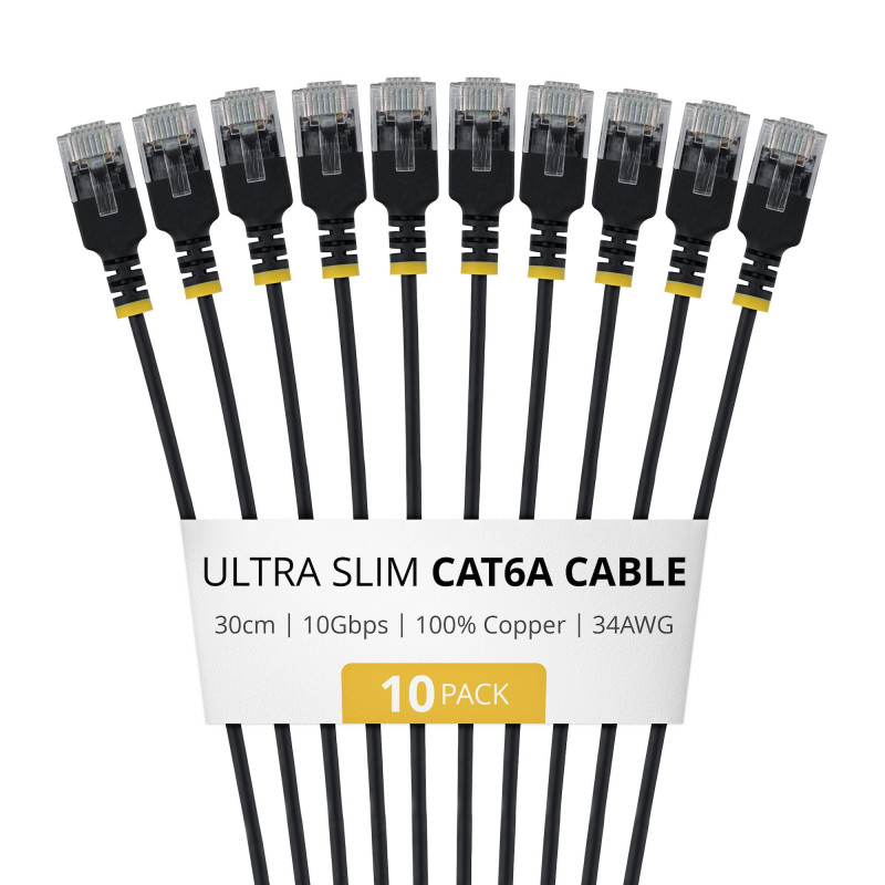 StarTech.com Slim Cat6a U/UTP patchkabel RJ45, 0,3 m, zwart, 10-pack