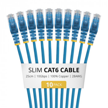 StarTech.com N6PAT25CMBLS10PK Slim Cat6 patchkabel, RJ45, 0,25 m, blauw, 10-pack