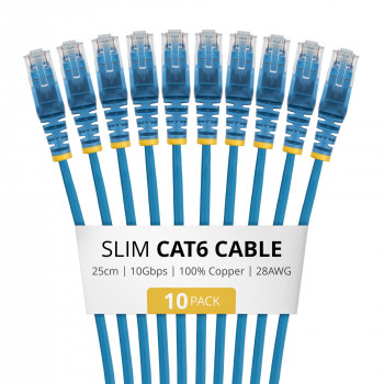 StarTech.com N6PAT25CMBLS10PK Slim Cat6 patchkabel, RJ45, 0,25 m, blauw, 10-pack