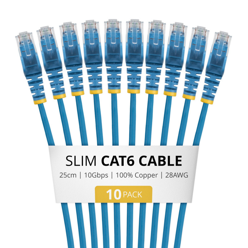 StarTech.com N6PAT25CMBLS10PK Slim Cat6-patchkabel, RJ45, 0,25 m, blauw, 10-pack