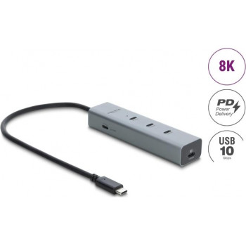 Delock 5-poorts USB Type-C™ 10 Gbps-hub met 8K-video-uitgang en PD 3.0 100 watt (64379)