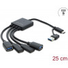Delock 4-poorts USB 5 Gbps kabelhub met USB Type-C™ of USB Type-A-stekker naar 2 x USB Type-A-bus + 2 x USB Type-C™-bus - 25 cm (64375)