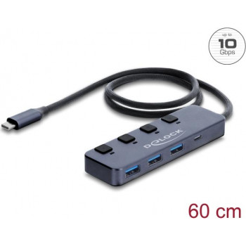 Delock USB 10 Gbps-hub met 3 x USB Type-A en 1 x USB Type-C™-aansluiting met schakelaar (64384)